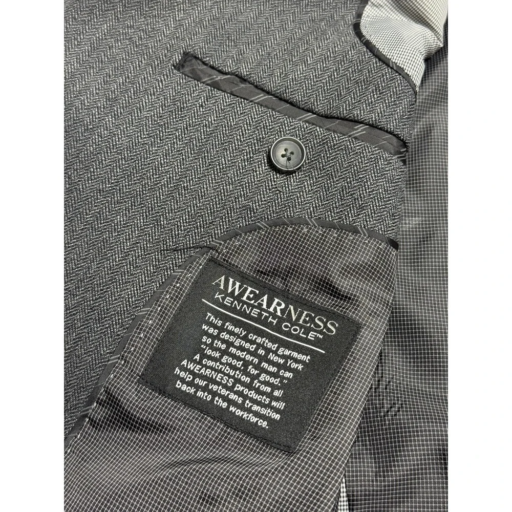 Awearness Kenneth Cole Blazer Mens 48R Gray‎ Classic Fit Herringbone Wool Blend